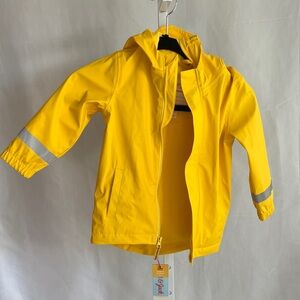 Child 3T Yellow Hooded Rain Jacket with Reflective Gray Stripes New with Tag